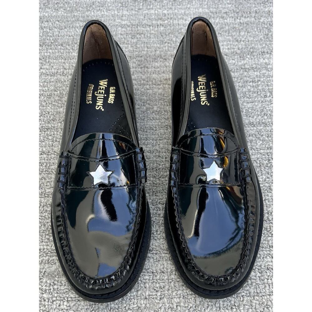 G.H.BASS Weejuns Whitney Star Emoji Black Patent Leather Loafers Women Size 5 US